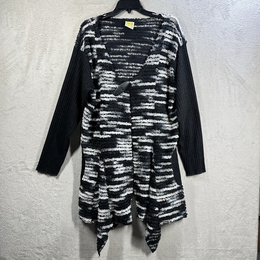 Hand Jive‎ Art To Wear Black Textured Long Cardigan Sweater sz L Handmade USA